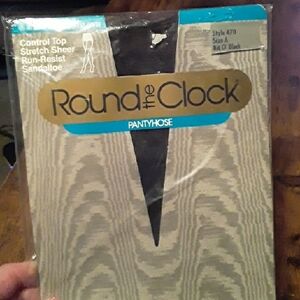 NWT Sz A Round The Clock Black Control top Pantyhose